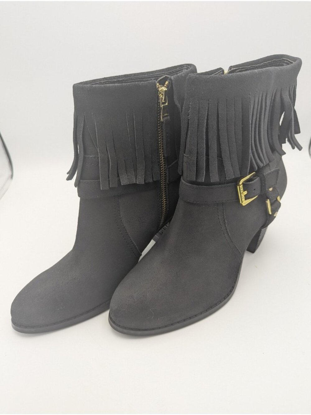 Lauren Ralph Lauren Boots Womens SZ 9B Black Suede Fringe Ankle Booties Western